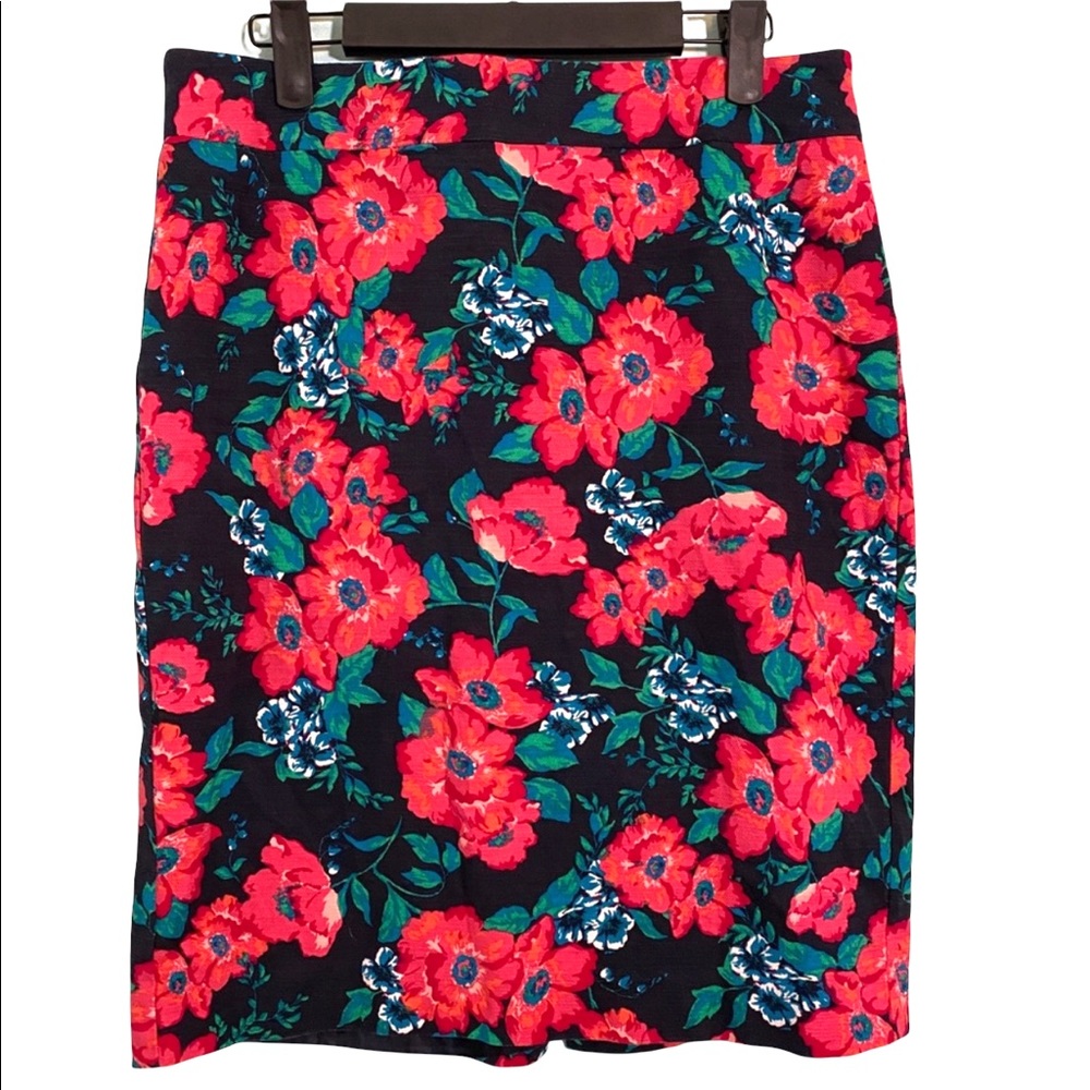 Ann Taylor Navy Floral Mini Skirt with Red Poppies